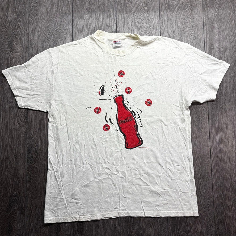 Vintage 1997 Coca-Cola T-Shirt Hanes Heavyweight White Graphic Tee Mens XL
